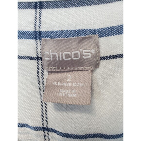 Chico's Rayon White Plaid Long Sleeve Button-Up Shirt Size 2 Large - Picture 3 of 6